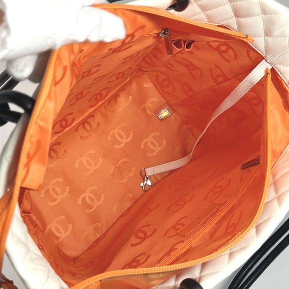 Chanel Tote Bag Cambon Line Medium Lambskin Python Leather Logo White - Picture 7 of 9